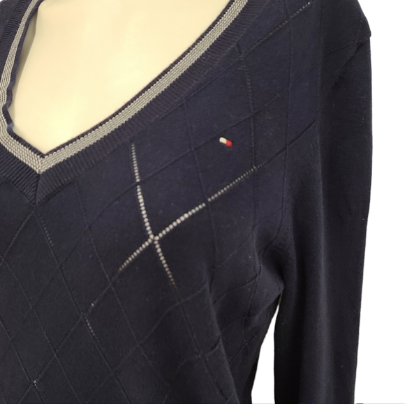 Tommy Hilfiger Navy Blue Perforated V Neck Sweater size Large - Picture 4 of 8